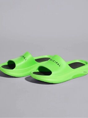 Neon Green Slip-On Slides